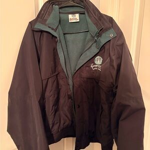 Vintage 90s Starbucks Green and Black Frappuccino Fleece-Lined Jacket